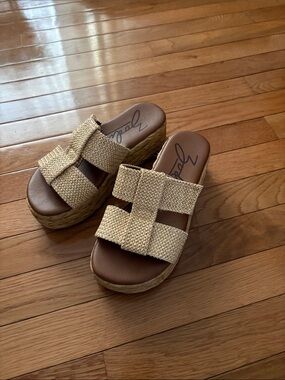 Zodiac Woven Platform Slide Sandals in Natural Beige